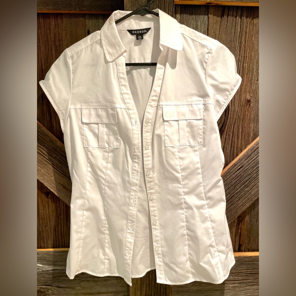 George cap-sleeve  button-up shirt